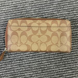 ＋ COACH 長財布 ウォレット ラウンドファスナー コーチ シグネチャー ブラウン ラウンドファスナー長財布