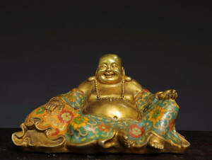 ▽鴻▽ 銅製 景泰藍 琺瑯彩 彌勒仏 置物 古賞物 中国古玩 中国古美術