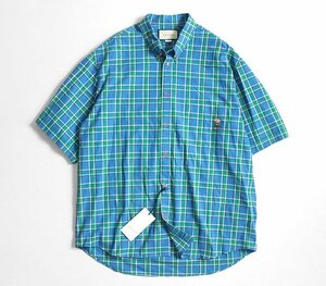 ☆未使用☆ GUCCI ◆ チェック柄 BDシャツ ブルー×グリーン 54サイズ (下げ札付き) ボタンダウン 半袖 グッチ ◆ZX6