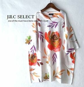 新品L～LL【送料185円】伸縮◎美色FLOUR＆LEAF*爽やかなニットプルオーバー*チュニック3828.orange