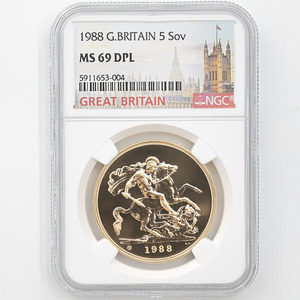 1988 英国 エリザベス2世 ソブリン 5ポンド 金貨 未使用 NGC MS 69 DPL 最高鑑定 完全未使用品 イギリス 金貨