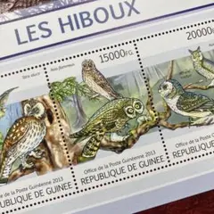 52552セール現品限り　外国切手未使用　ギニア発行猛禽類限定印刷小型シート