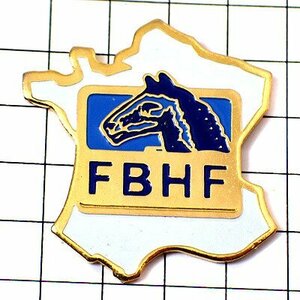 ピンバッジ・青い馬フランス地図◆フランス限定ピンズ◆レアなヴィンテージものピンバッチ