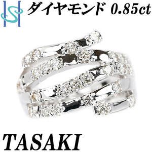 タサキ 田崎真珠 ダイヤモンド リング 0.85ct K18WG 太め 幅広 透かし ブランド TASAKI 送料無料 美品 中古 SH105639