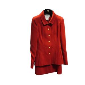◆中古品◆CHANEL シャネル セットアップ スーツ ジャケット＆タイトスカート 96A レディース サイズ36 赤 レッド R60427NSD