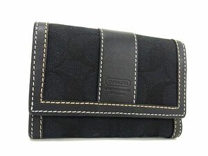 1円 ■新品■未使用■ COACH コーチ シグネチャー キャンバス×レザー 三つ折り 財布 ウォレット 札入れ 小銭入れ ネイビー系 AX5713