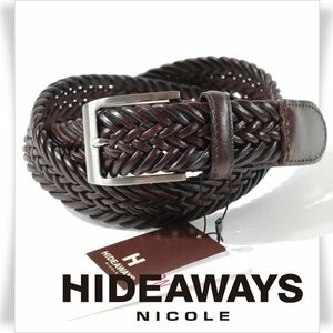 新品1円～★HIDEAWAYS NICOLEハイダウェイ ニコル メンズ 牛革レザー メッシュベルト フリーサイズ ブラウン 本物 ◆1451◆