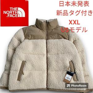 新品タグ付き　希少　The North Face ノースフェイス シェルパ ヌプシ ダウンジャケット　XXL ベージュ　ボア　ホワイトレーベル 海外限定