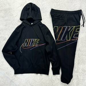 新品未使用 NIKE XLサイズ ナイキ セットアップ 上下 スウェット ジョガーパンツ ジャケット 刺繍 デカロゴ 人気 定番 ブラック 黒 裏起毛