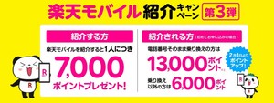 楽天モバイル紹介キャンペーン 13000ポイント