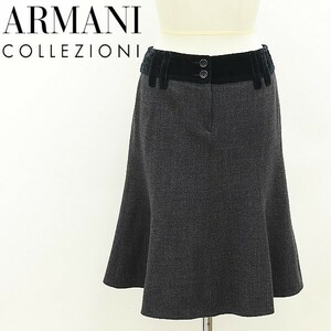 国内正規品◆ARMANI COLLEZIONI アルマーニ コレッツォーニ ストレッチ ベロア切替 ウール フレア スカート チャコールグレー×ブラック 38