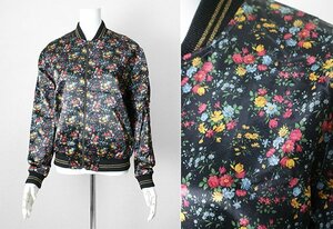 ★美品 SAINT LAURENT PARIS ◆ 花柄 ブルゾン 黒 サイズ36 サテン ジャケット スタジャン リバティープリント サンローラン ◆XE13