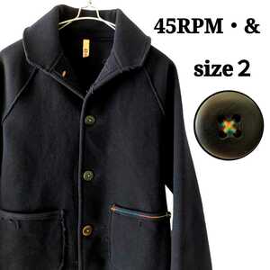45RPM・&★ステンカラーコート ミドル丈コート スタンドカラー ジャケット 濃紺 ネイビー 刺繍 ボタン 2 M