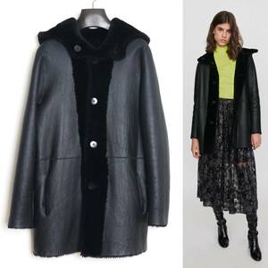 maje Gatina Reversible Hooded Shearling Coat 36 マージュ リバーシブル フーデット ムートンコート シアリング レザージャケット ファー