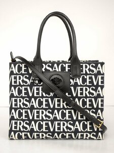 ヴェルサーチ VERSACE 2WAY トートバッグ スモール ブラック 1005861 1A06544 キャンバス ショルダーストラップ付 イタリア製 → 2404LS059