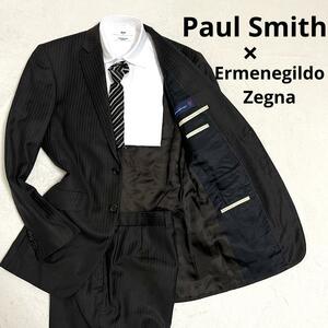 491 Paul Smith ポールスミス × Ermenegildo Zegna エルメネジルド ゼニア セットアップスーツ ダークブラウン L ストライプ