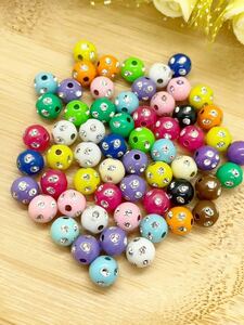 水玉柄アクリルビーズ8mm☆60個 ミックス 10g ＃手芸 材料 アクセサリー道具 ハンドクラフト ドット