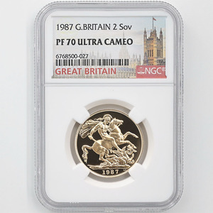 1987 英国 エリザベス2世 ソブリン 2ポンド 金貨 プルーフ NGC PF 70 UC 最高鑑定 完全未使用品 聖ジョージ竜退治