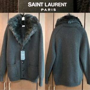 【超絶美品】16-17AW！エディスリマン期！SAINT LAURENT PARIS / サンローランパリのムートンファーニットブルゾン メンズ ブラック レザー