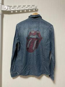 美品☆[The Rolling Stones] ヴィンテージ加工 リップアンドタン ウエスタンデニムシャツ M 襟ワイヤー ローリングストーンズ