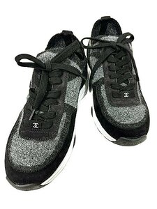 【中古】CHANEL　シャネル　靴　ココマーク　ニット ソックススニーカー ニット/スエード 　グレー×ブラック　 G38750 23B　37.5cm