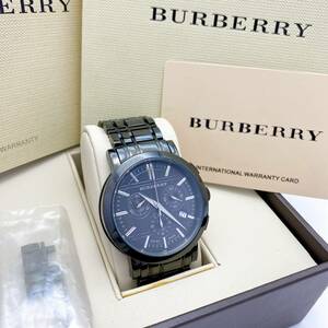 【稼働品】バーバリー BURBERRY メンズ 腕時計 クオーツ クロノグラフ デイト ステンレスベルト スモセコ 箱ギャラ付き BU1373 動作