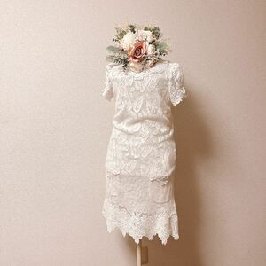 DOLCE&GABBANA 総レース 花柄 ワンピース ドレス 半袖 白ドレス 発表会 ワンピース 結婚式 