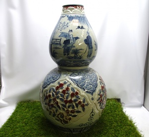 大明洪武年製 青花釉里紅 葫芦瓶 中国美術 骨董 花瓶 陶器 12.8kg 1368年-? 約55ｃｍ 花器