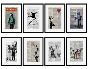 8枚セット!Dictionary frames【Banksy×バンクシー】辞書/辞典/フレーム/ストリートアート/デザイン/白/ホワイト/マット付き/white-1