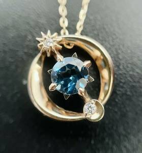 STAR JEWELRY【 スタージュエリー 】K10 D0.01ct ダイヤ ロンドンブルートパーズ ネックレス