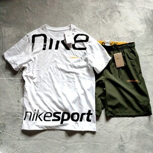 新品 正規品 NIKE ナイキ上下セット Tシャツ ハーフパンツ ロゴ プリント セットアップ NIKE SPORT 白 ホワイト カーキ 白 M