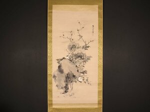 【模写】【伝来】sh9041〈山本梅逸〉大幅 花鳥図 売立札有り 山本蘭亭師事 江戸時代後期 南画家 愛知の人