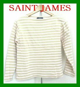 SAINT JAMESバスクシャツXXS茶ピンクボーダー柄