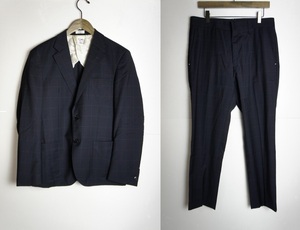 美品 15AW BEDWIN ベドウィン 2B REDA WOOL TAYLOR JKT ＋ SLACKS チェック テーラード ジャケット ＋ スラックス セットアップ 紺 622N