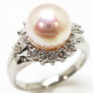 良品!!大珠!!＊Pt900アコヤ本真珠/天然ダイヤモンドリング＊m 約7.8g 約12.0号 8.5mm珠 パール pearl diamond ring 指輪 ED2/ED5