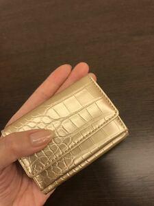 新品 手に乗る財布 コンパクト クロコ調 三つ折り財布 シャンパン ゴールド 小銭が見やすい 軽量 財布 女性 男性 レディース メンズ