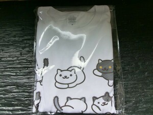 T【T3-08】【送料無料】未開封/ねこあつめ/超ビックプリント ねこがいっぱいロングTシャツ2023/長袖/Mサイズ/ホワイト