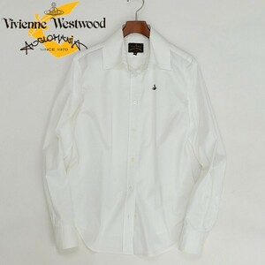 ◆Vivienne Westwood Anglomania ヴィヴィアンウエストウッド アングロマニア ストレッチ オーブ刺繍 長袖 シャツ 白 ホワイト 44