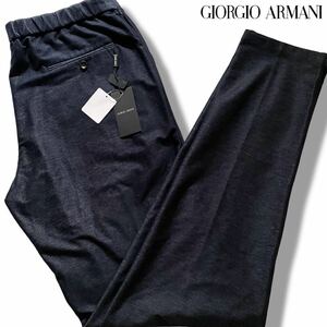 新品タグ付き/XXL●最高級 ジョルジオ アルマーニ ジャージー パンツ スラックス GIORGIO ARMANI 黒タグ ストレッチ ネイビー 春夏 3L 54