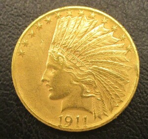 M-511　ヤングインディアン　10ドル金貨コイン　1911　アメリカ合衆国　21.6金Au900 　16.64ｇ 　直径27㎜　