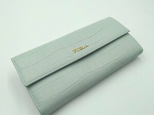 未使用品 FURLA/フルラ レディース 長財布 型押しレザー ロングウォレット ブルー系