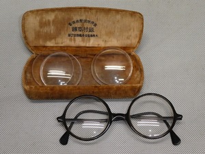 ●レトロ 時代物 丸眼鏡 めがね ガラス 硝子レンズ 当時物●