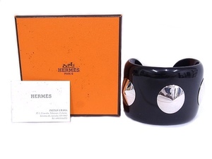 エルメス HERMES バングル ブレスレット ワイドバングルブレスレット ブラック シルバー/プラスチック SV925 【中古】【程度A-】