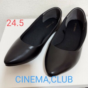 美品　CINEMA CLUB 優しい履き心地　軽量　やわラク　フラットパンプス　ブラック　24.5cm 黒 フラット パンプス 黒