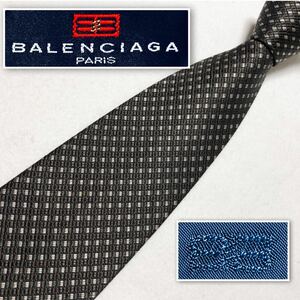 ■極美品■BALENCIAGA バレンシアガ　ネクタイ　スクエアドット　シルク100% 日本製　ブラック×シルバー　ビジネス