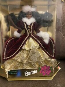 African American 1996 Barbie Doll, Happy Holidays Edition 15647 Damaged Box 海外 即決