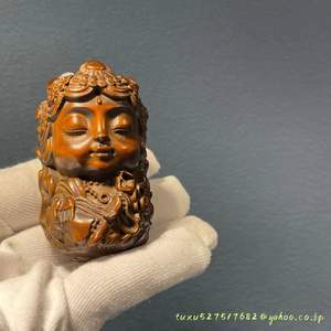 極上品 緑度母 仏教工芸品 細工精彫 根付 菩薩 仏像 彫刻 木彫り 緑度母天珠