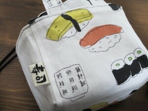 ＊ハンドメイド＊　お寿司さんとあがり!(^^)!ミニランチバッグ 　おにぎりポーチ　巾着バッグ ミニバッグ　楽しい!(^^)!和柄♪　帆布