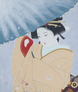 日本画「雪」額装品 2 / 美人画 人物図 作者不明