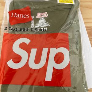 シュプリーム Supreme Hanes タグレス Tシャツ 2枚入り パック オリーブ L 新品未使用 Tagless Tees ヘインズ BOX LOGO